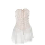 Contrast lace up zip-up ruffle backless tube mini dress
