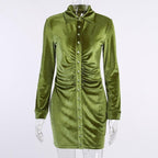Button-through turnover collar ruched dress - Final Sale