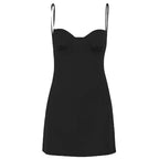 Sweetheart neck ruched solid backless cami mini dress