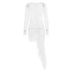 Lace see through long sleeve zip-up self tie ruched mini dress