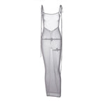 PRE ORDER - Mesh leopard print backless self tie ruched maxi dress