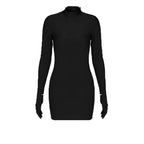 High neck long sleeve gloves solid mini dress