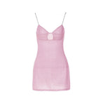 Textured solid hollow out v neck backless mini dress