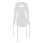 Hollow out solid long sleeve shrug ribbon u neck 2 piece dress