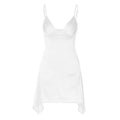 Solid v neck pleated backless cami mini dress