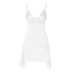 Solid v neck pleated backless cami mini dress