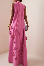 Brenda Exclusive Sleeveless Maxi Dress with Floral Embellishment Designer Edit