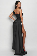 Mlisa Black Mesh Corset Satin Maxi Dress