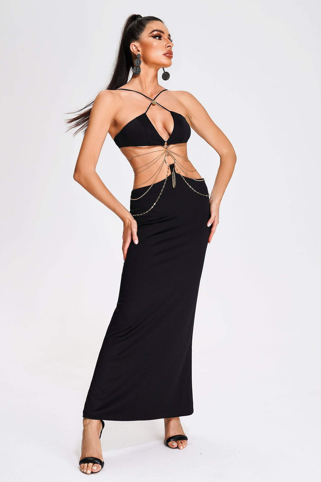 Cutout Halter Maxi Dress