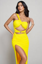 Opal One Shoulder Mesh Slit Maxi Dress