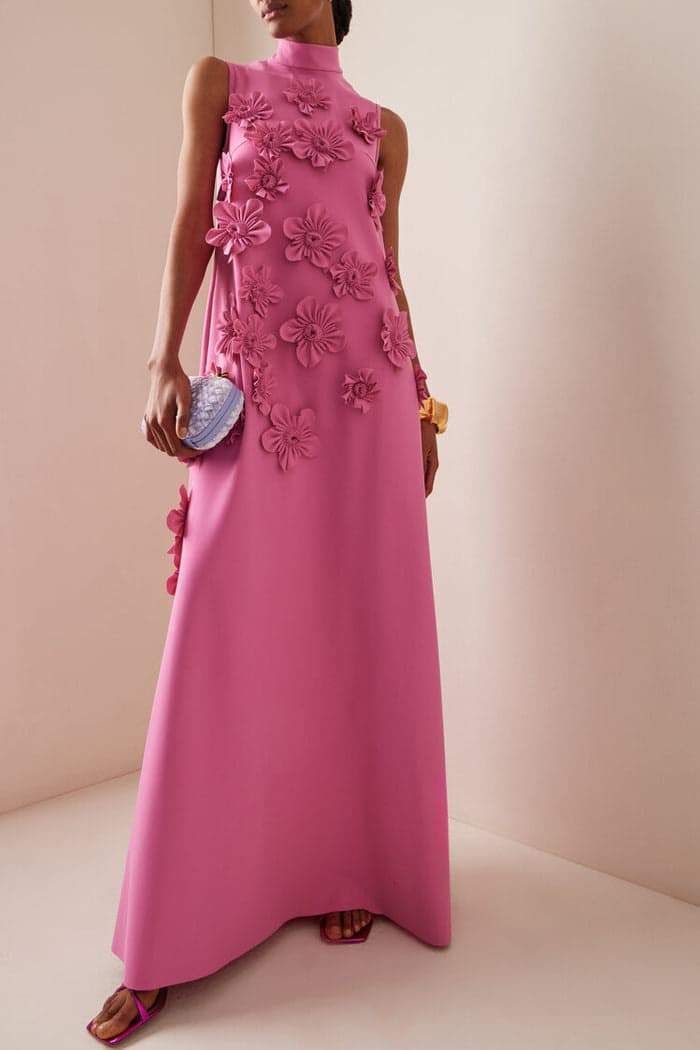 Brenda Exclusive Sleeveless Maxi Dress with Floral Embellishment Designer Edit