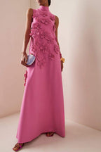 Brenda Exclusive Sleeveless Maxi Dress with Floral Embellishment Designer Edit