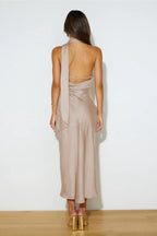 Xandra Statement Cowl Satin Halterneck Midi Dress Designer Edit