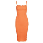 Smocked ruffle backless solid cami dress