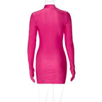 High neck long sleeve gloves solid mini dress