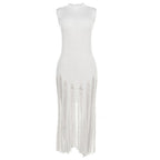Crochet sleeveless solid hollow out crewneck maxi dress