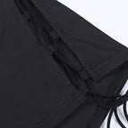 Lace up solid irregular backless square neck midi dress