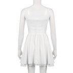 Zip-up lace hem ruched square neck backless solid mini dress