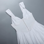 Button patchwork chiffon ruffle low cut mini dress - Final Sale