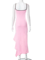 Irregular ruffle backless solid u neck cami maxi dress
