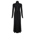 Lace up hollow out solid long sleeve maxi dress
