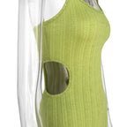 Hollow out textured solid backless cami midi dress