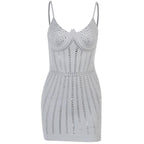 Beaded backless contrast cami mini dress