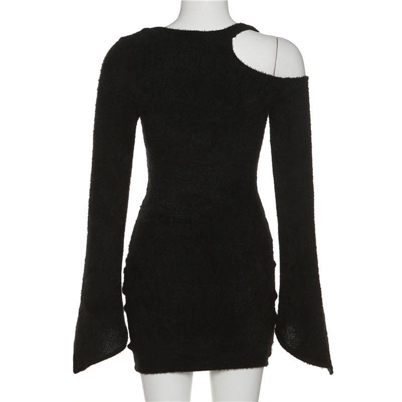 Long sleeve mesh puff sleeve irregular corset fluffy mini dress