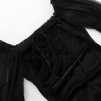 Velvet long puff sleeve ruffle mesh ruched square neck mini dress