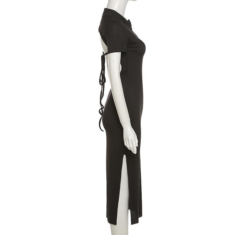 Solid Short sleeve V Neck open back Dress