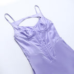 Solid satin hollow out slit backless corset midi dress