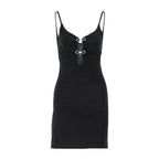 Bowknot sppliques hollow out v neck solid mini dress