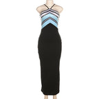 Contrast print sleeveless backless maxi dress