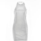 Halter off shoulder backless zip-up solid mini dress