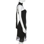 Solid irregular halter ruffle backless mini dress