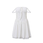 Lace hem lace up ruched backless square neck mini dress