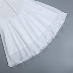 Button patchwork chiffon ruffle low cut mini dress - Final Sale