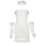 Feather gloves backless patchwork tube mini dress