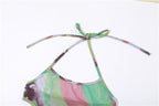 Halter self tie contrast print sheer mesh backless hollow out maxi dress