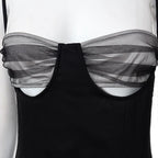 Hollow out mesh ruched zip up back dress