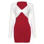 Fluffy bowknot knotted long sleeve contrast shrug mini dress