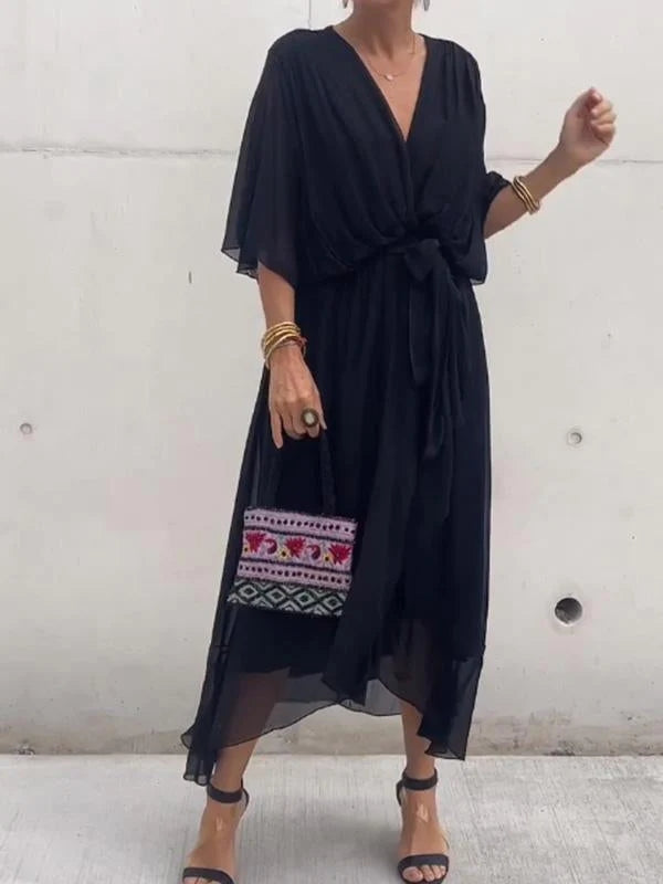 Leonor Chic Dress with V Neckline Everyday Luxe Edit