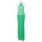 Crochet solid halter backless self tie maxi dress
