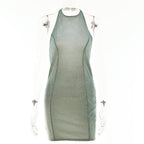 Halter off shoulder backless zip-up solid mini dress