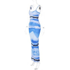 Ribbed contrast print backless u neck cami maxi dress