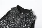 Glitter hollow out high neck button sleeveless mini dress