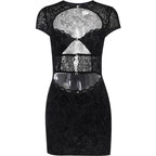 Button short sleeve hollow out textured mini dress