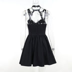 Halter backless v neck skull pattern ruched mini dress