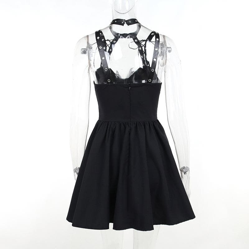 Halter backless v neck skull pattern ruched mini dress