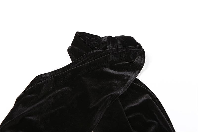 Halter backless velvet gloves hollow out ruched solid mini dress